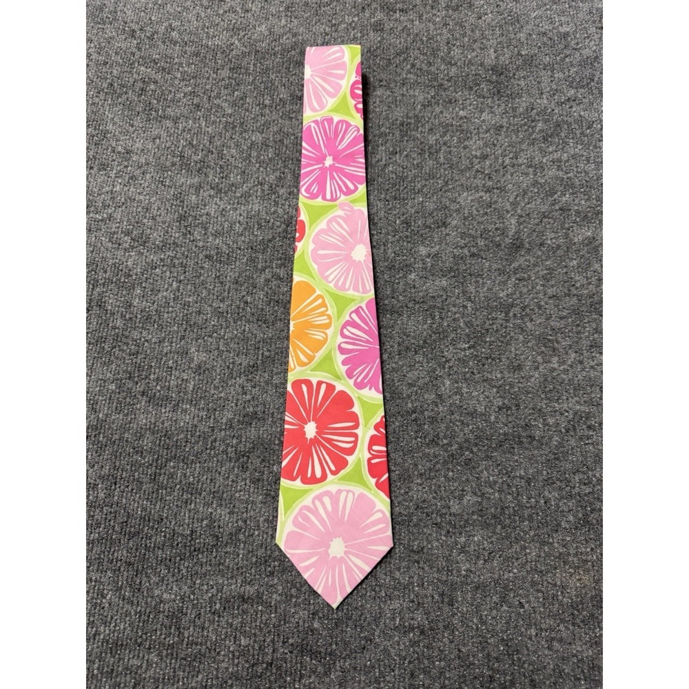 Lilly Pulitzer Men's Tie Green Pink Orange Citrus Grapefruit 100% Cotton